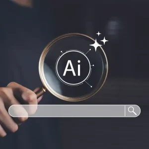 AI Services - magnifying glass with AI